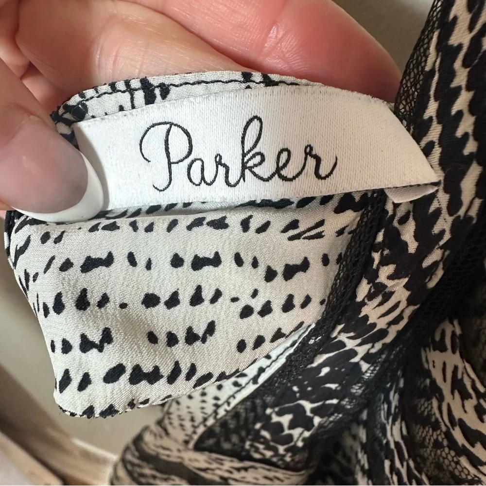 Parker Dress Women's Small Black & White Silk Halter Fit & Flare No Size Tag - Picture 5 of 10